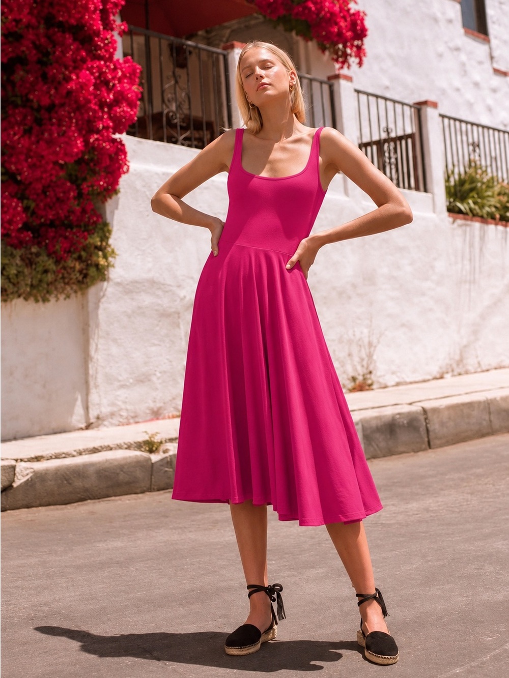 Sleeveless Fuchsia Midi Dress